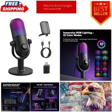 RGB USB Condenser Microphone with Noise Reduction  Volume Control for Creators
