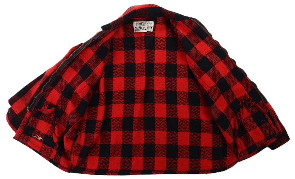 VTG Hudson Bay USA Men’s 44 L Red Plaid Wool Cruiser Sherpa Jacket Shirt - Image 3 of 4