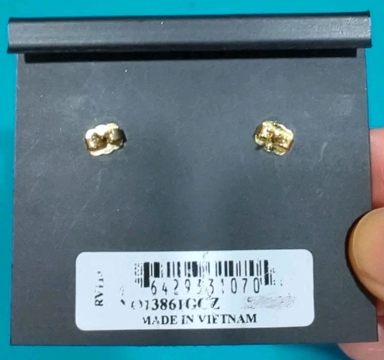 NADRI Women's GEO Stud Earrings Round Pave CZ Crystal Gold Plated 10 mm VEUC! - Image 4 of 4