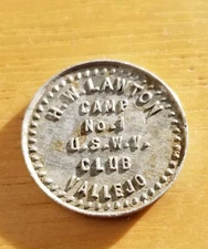 Vallejo California Lawton Camp U.S.W.V. Spanish American War Military Token