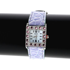 Square Geneva Purple Rhinestone Dial Women's Watch Purple Leather Band