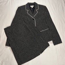 Talbots VTG Skirt Suit Set Black White Woven Blazer 6/ Skirt 8 USA Dark Academia