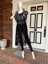 DAVID MEISTER SIZE 10 Black Floral Lace Scoop Neck Ribbon Fit/Flare Sheer
