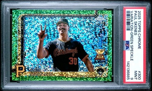 2025 Topps Chrome Paul Skenes Image Variation Green Speckle Refractor #/99 PSA 9