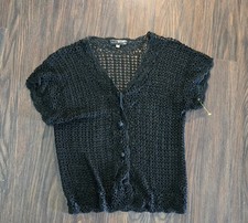 70s/Boho Silky Open Crochet Tunic Cardigan w/ Short Sleeves SIZE S/M