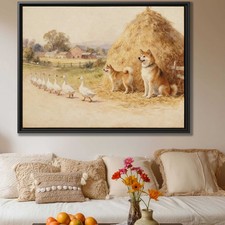 Shiba Inu Watercolor Painting Canvas Print Rustic Dog Wall Art Living Room Decor