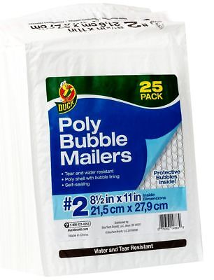 NEW 25 Pack Size 2 Duck Brand Bubble Mailers 8.5" x 11" Padded Mailing Envelopes 