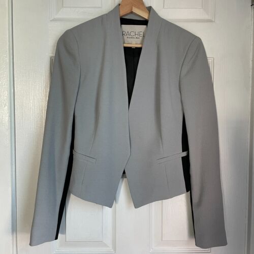 Rachel Roy Blazer Jacket Gray Black Crepe Lined office size 2 womens workwear