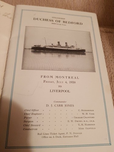 Duchess Bedford 1930 Passenger List Canadian Pacific  - Picture 3 of 12