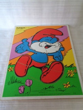 VINTAGE PLAYSKOOL WOOD PUZZLE - PAPA SMURF - 1982