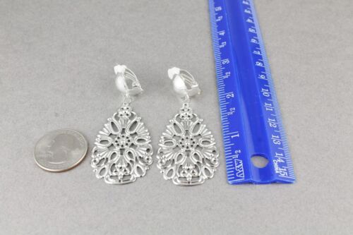 Orecchini clip on argento filigrana lacrima pendente clip leggeri lunghi 2,5" - Foto 5 di 8