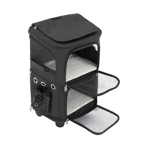 Bolsa trolley para perros de 2 niveles doble compartimento para mascotas con ruedas para gatos 22,05 libras - Imagen 10 de 24