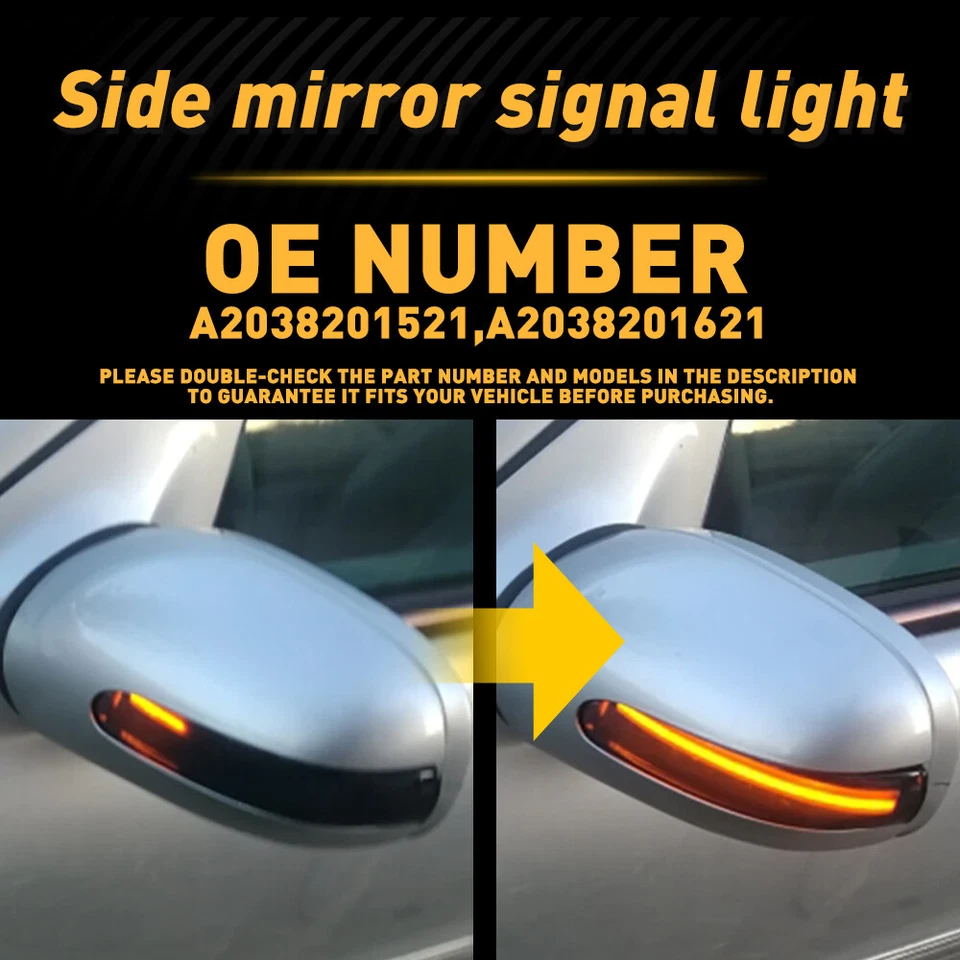 Luz intermitente LED de humo para espejo retrovisor lateral Mercedes W203 Clase C C203 2000-2007 Foto 2 de 4