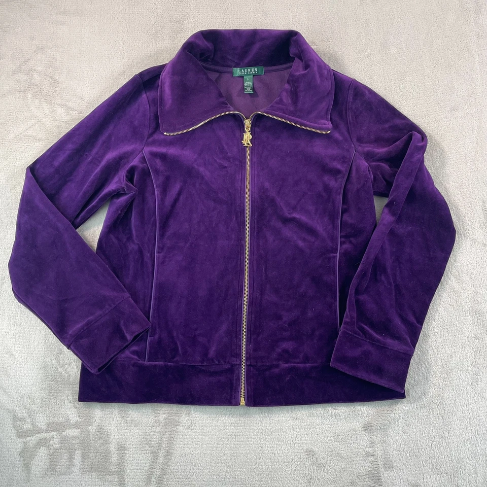 Conjunto de chándal de terciopelo Lauren Ralph Lauren para mujer grande púrpura real pantalones de pierna ancha Foto 3 de 4