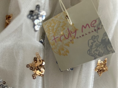 Truly Me by Sara Sara Girls 6 Tulle Skirt Silver Gold Sequin Stars Lined NWT - Picture 6 of 6