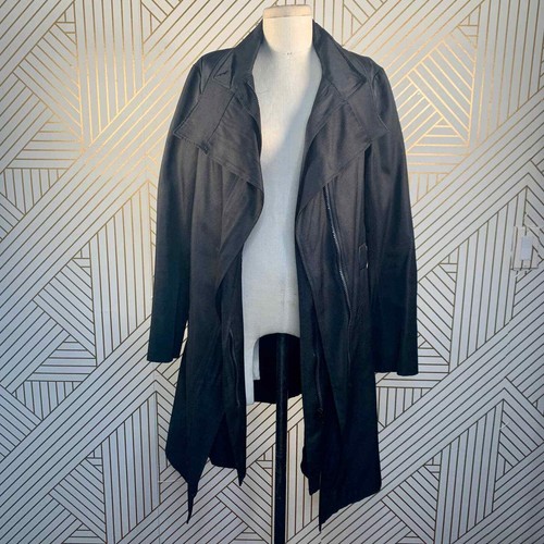 Reiss Arlington Black Trench Coat Jacket Double Zipper Cotton Blend Size M - Picture 2 of 12