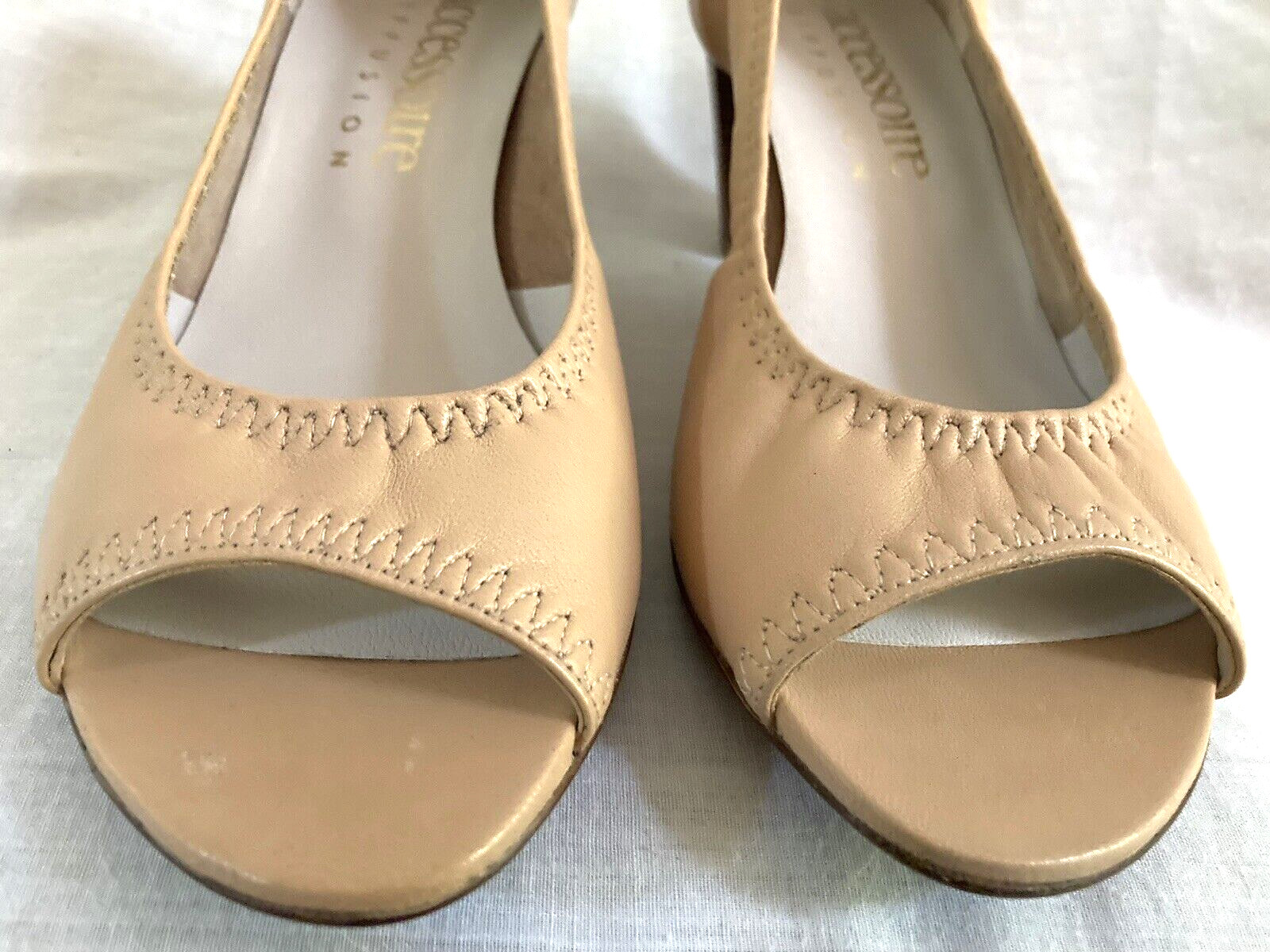 Accessoire Diffusion Open Toe Pumps, Tan Calf Ski… - image 8