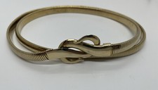 70s 80s Coil Stretch Cinch Belt Gold Tone with Double Hook 37  