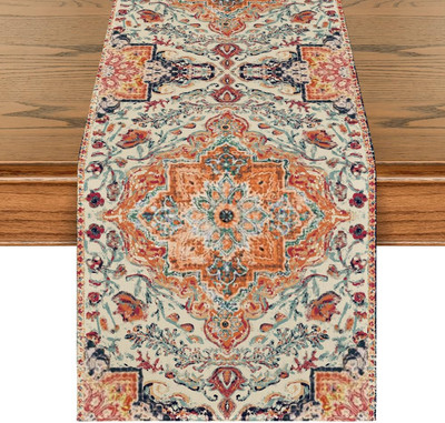 Boho Bohemia Style Orange Table Runner, Country Rustic Farmhouse Magical Fall Ki