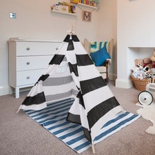 Large Striped Kids Teepee Portable Canvas Tent Foldable Playhouse Indoor/Outdoor