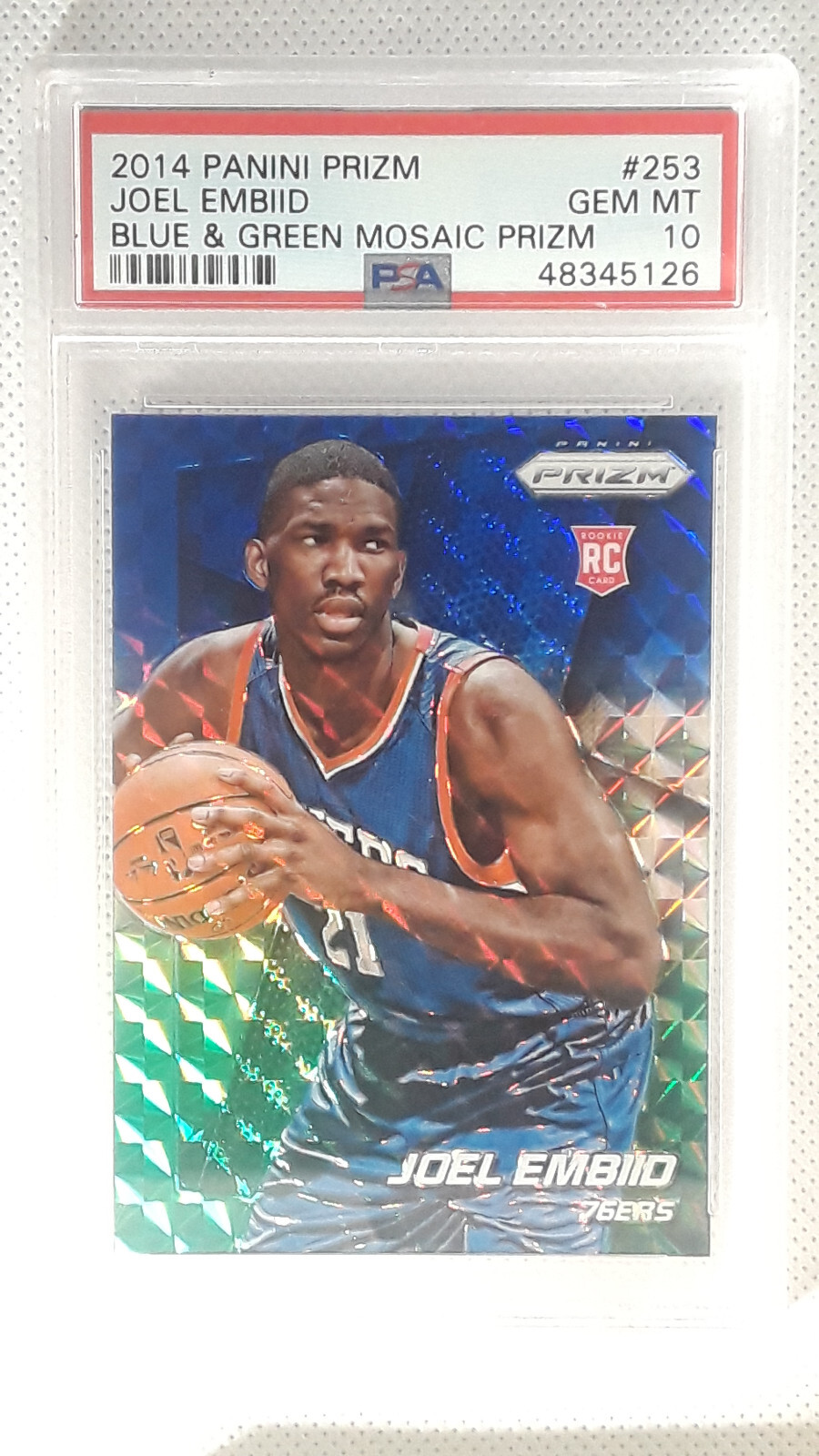 2014-15 Panini Blue Green Mosaic Prizm Joel Embiid #253 PSA 10 RC 76ers GEM MINT