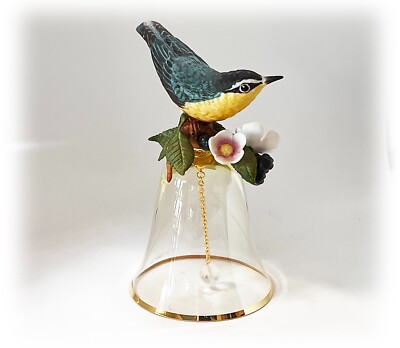 Franklin Mint Porcelain Wren Bird Crystal Bell Magnolia Flowers