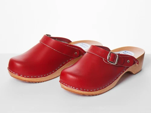 Women's Work Clogs Garden Kitchen Hospital Nurse Slip On Leather Shoes Mules Red