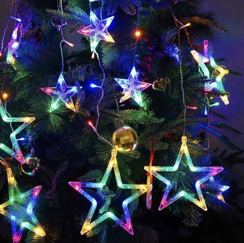 Star Curtain Hanging Lights 12 Stars 138 LED Multicolor Christmas Window 8 Modes - 第 2/9 張圖片