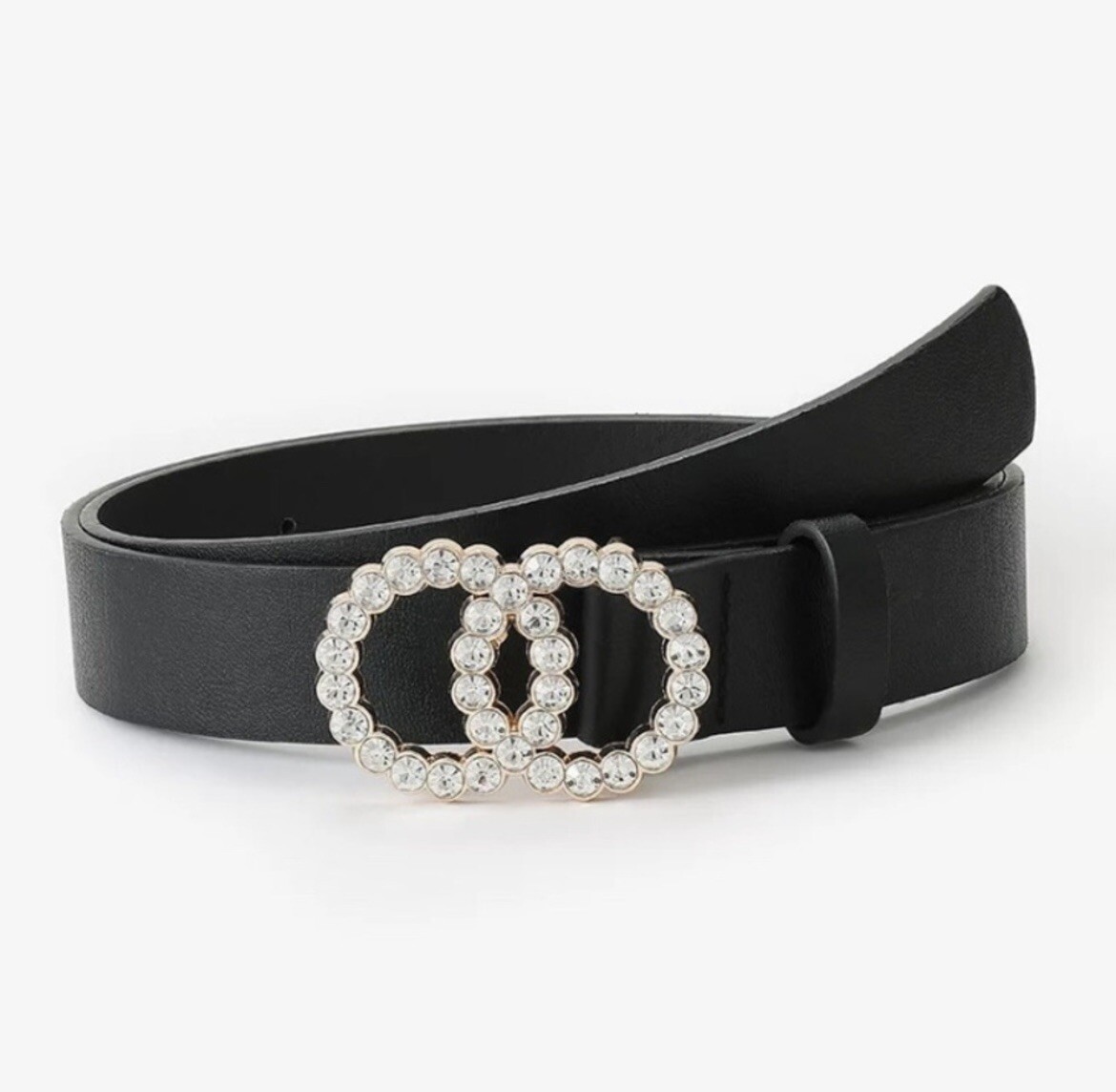 Rhinestone Women's Double Buckle Belt Rhinestone Double Ring