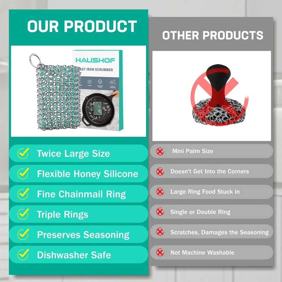 Limpiador de hierro fundido HAUSHOF esponjas limpiador de cota de malla con núcleo de silicona Foto 2 de 4