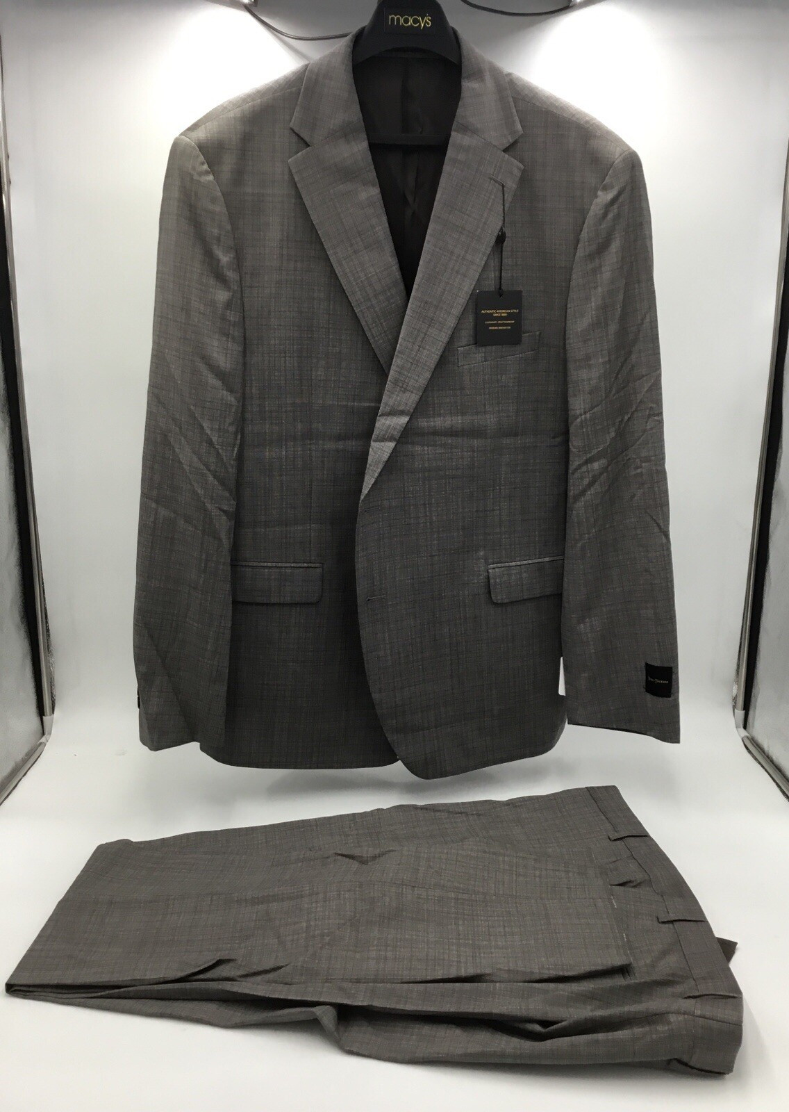 Шерстяной костюм Hickey Freeman Modern Fit в клетку с пиджаком 52R и брюками 48W-Темно-серый 57490₽