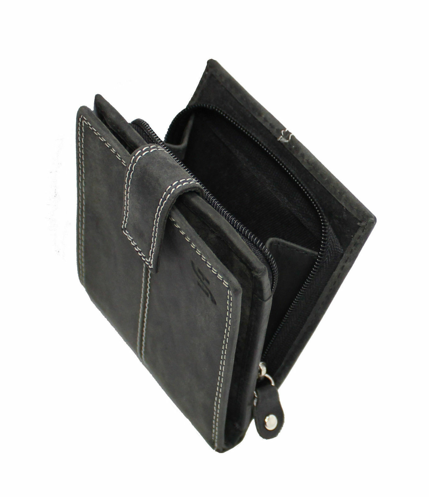 RFID BLOCKING Man Wallet Black Distressed Leather Wallet Zip Coin