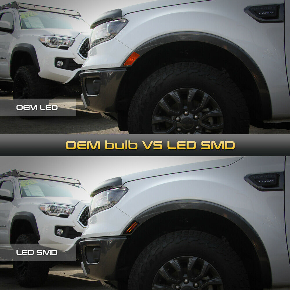 Smoked Lens White LED Side Marker Lights For 2019-2022 Ford Ranger – Front Fender Pair
