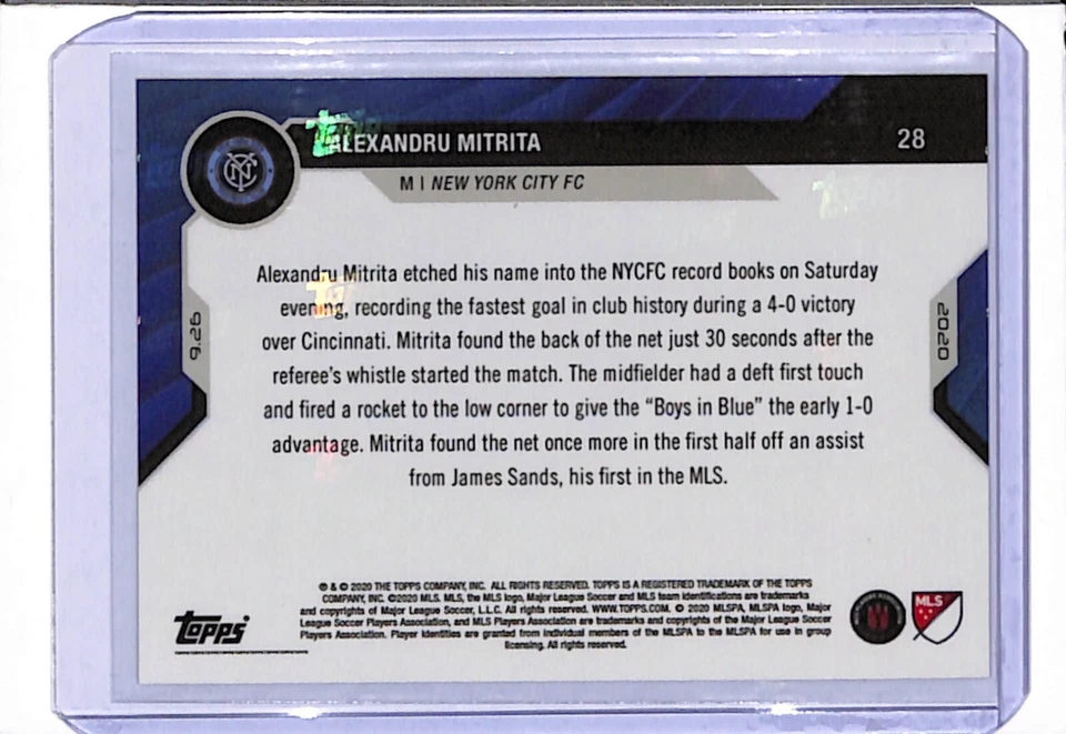 2020 TOPPS NOW MLS #28 ALEXANDRU MITRITA - PRINT RUN 40 - FASTEST GOAL OF NYCFC! - Image 2 of 2