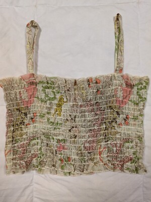 Vintage Shirred Spaghetti Strap Crop Top w tiger/foliage print sz Sm
