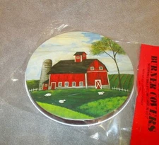 Set Of 4 Red Barn Electric Stove Top Burner Covers Range Decor Country Farmhouse