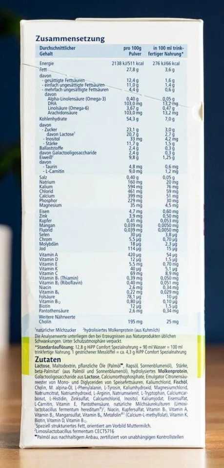 HiPP Comfort Leche Especial Fórmula Multietapa 600g 1, 3, 4, 6 Caja Foto 4 de 4