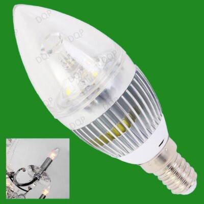 2x 3W LED Ultra Low Energy Clear Candle Light Bulbs, E14, SES Lamps, 85-265V