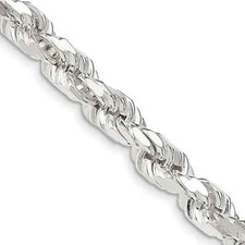 REAL 7mm Rope 925 SOLID Sterling Silver Chain Necklace Italian Diamond Cut