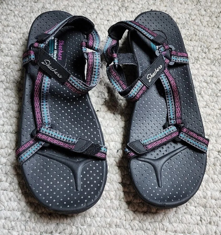 Skechers Reggae Dub Fest Sandals Women's Sz 10 Teal/Purple w/ Hook