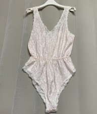 Vintage Barbizon Lingerie Teddy Bodysuit Medium Babydoll Satin Lace Trim NWT