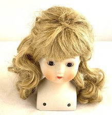 Vintage Porcelain long Blonde Hair Brown Eyed Girl Doll Head 5.5" Tall