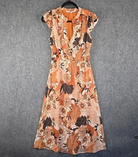 Collective Concepts Floral Maxi Dress Women’s M Orange Black Earth Tones Boho