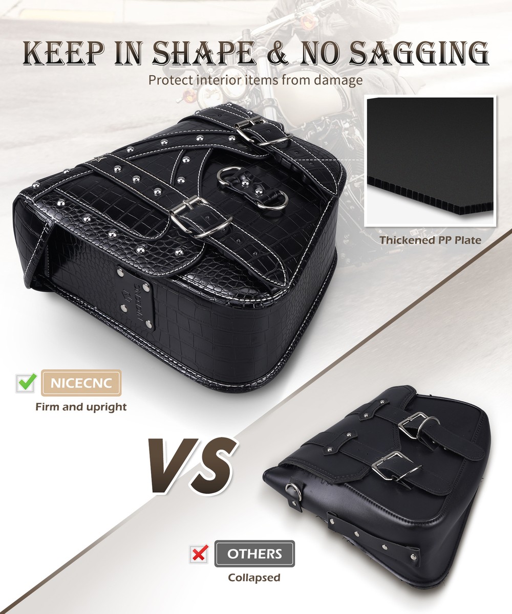 Motorcycle Black Leather Saddle bag Side Swing Arm Bag For