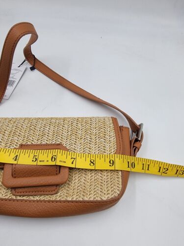 French Connection Katia Straw Shoulder Bag Women Saddle Magnetic Snap Closure - Picture 5 of 16