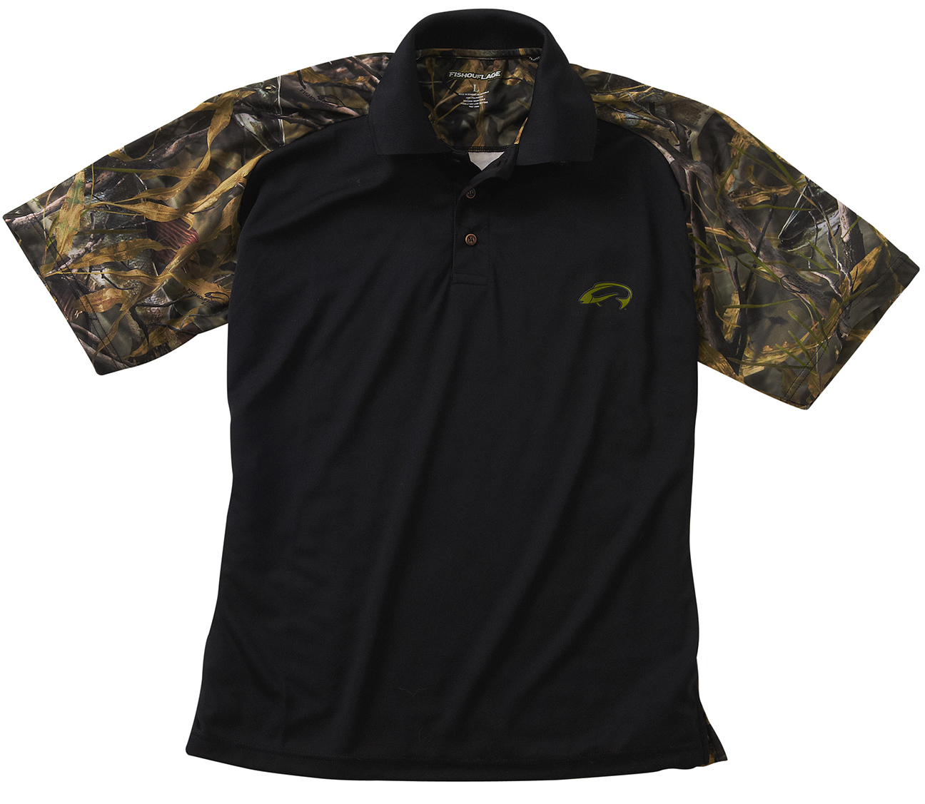 Футболка-поло Fishouflage Performance из 100% полиэстера с мускусным камуфляжем для рыбалки - НОВИНКА!