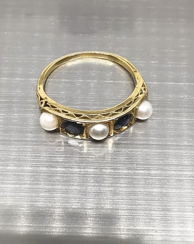 Ancienne BAGUE en or jaune 15 carats 0,50 ct saphir bleu et perle édouardienne (pas 18 carats) - Photo 17/19