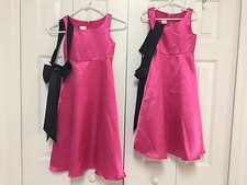 Flower Girl Jr Bridesmaid Hot Pink Dress Black Sash Bow Choose Sz 4 or 6 Sisters
