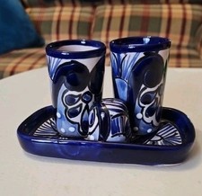Juego de 4 vasos de chupito de tequila mexicano Talavera hechos a mano coleccionables decorativos