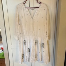 Boden White Embroidered V Neck Tiered Boho Dress UK 16 US 12